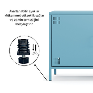 Pera Tv Ünitesi, Tv Dolabı,2 Kapaklı, Açık Raflı 130,50 X 40 X 64,50 Cm - Ral 5024 Mavi