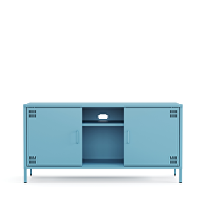 Pera Tv Ünitesi, Tv Dolabı,2 Kapaklı, Açık Raflı 130,50 X 40 X 64,50 Cm - Ral 5024 Mavi