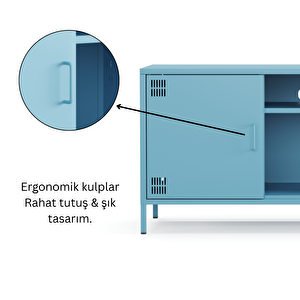 Pera Tv Ünitesi, Tv Dolabı,2 Kapaklı, Açık Raflı 130,50 X 40 X 64,50 Cm - Ral 5024 Mavi