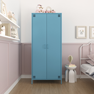 Pera Metal Elbise Dolabı, Soyunma Dolabı, İki Kapılı, 80,50 X 50 X 189,50 Cm - Ral 5024 Mavi Ral 5024