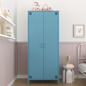 Pera Metal Elbise Dolabı, Soyunma Dolabı, İki Kapılı, 80,50 X 50 X 189,50 Cm - Ral 5024 Mavi Ral 5024