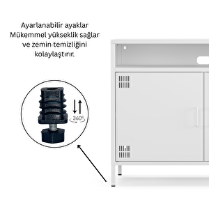 Pera Tv Ünitesi, Tv Dolabı,2 Kapaklı, Açık Raflı 100,50 X 40 X 79,50 Cm - Ral 9016 Beyaz