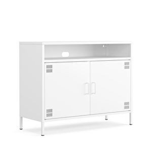 Pera Tv Ünitesi, Tv Dolabı,2 Kapaklı, Açık Raflı 100,50 X 40 X 79,50 Cm - Ral 9016 Beyaz Beyaz