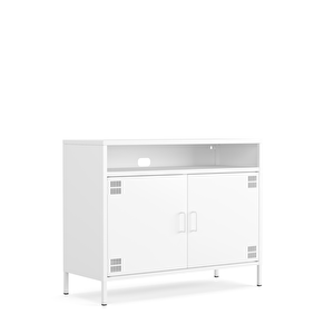 Pera Tv Ünitesi, Tv Dolabı,2 Kapaklı, Açık Raflı 100,50 X 40 X 79,50 Cm - Ral 9016 Beyaz