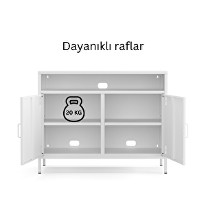 Pera Tv Ünitesi, Tv Dolabı,2 Kapaklı, Açık Raflı 100,50 X 40 X 79,50 Cm - Ral 9016 Beyaz