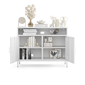 Pera Tv Ünitesi, Tv Dolabı,2 Kapaklı, Açık Raflı 100,50 X 40 X 79,50 Cm - Ral 9016 Beyaz