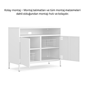 Pera Tv Ünitesi, Tv Dolabı,2 Kapaklı, Açık Raflı 100,50 X 40 X 79,50 Cm - Ral 9016 Beyaz