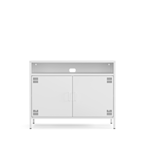 Pera Tv Ünitesi, Tv Dolabı,2 Kapaklı, Açık Raflı 100,50 X 40 X 79,50 Cm - Ral 9016 Beyaz