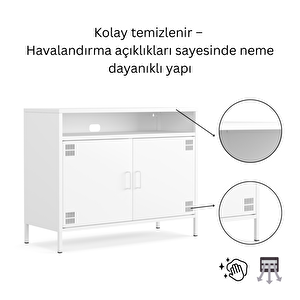 Pera Tv Ünitesi, Tv Dolabı,2 Kapaklı, Açık Raflı 100,50 X 40 X 79,50 Cm - Ral 9016 Beyaz