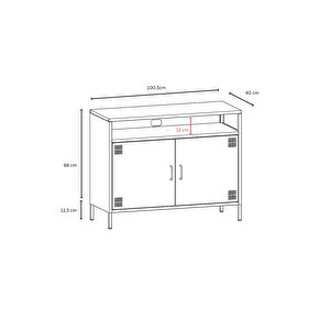Pera Tv Ünitesi, Tv Dolabı,2 Kapaklı, Açık Raflı 100,50 X 40 X 79,50 Cm - Ral 9016 Beyaz