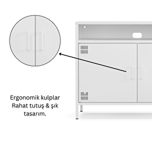 Pera Tv Ünitesi, Tv Dolabı,2 Kapaklı, Açık Raflı 100,50 X 40 X 79,50 Cm - Ral 9016 Beyaz