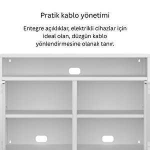 Pera Tv Ünitesi, Tv Dolabı,2 Kapaklı, Açık Raflı 100,50 X 40 X 79,50 Cm - Ral 9016 Beyaz
