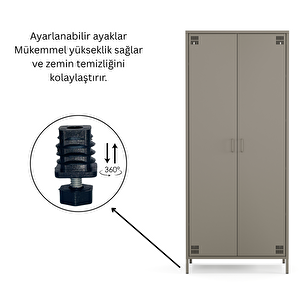 Pera Metal Elbise Dolabı, Soyunma Dolabı, İki Kapılı, 80,50 X 50 X 189,50 Cm - Ral 7039 Antrasit