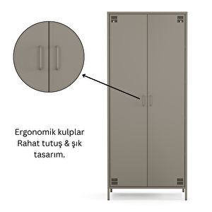 Pera Metal Elbise Dolabı, Soyunma Dolabı, İki Kapılı, 80,50 X 50 X 189,50 Cm - Ral 7039 Antrasit