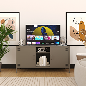 Pera Tv Ünitesi, Tv Dolabı,2 Kapaklı, Açık Raflı 130,50 X 40 X 64,50 Cm - Ral 7039 Antrasit Ral 7039