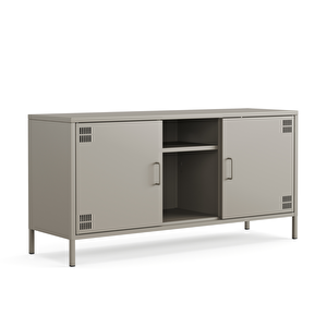 Pera Tv Ünitesi, Tv Dolabı,2 Kapaklı, Açık Raflı 130,50 X 40 X 64,50 Cm - Ral 7039 Antrasit Ral 7039