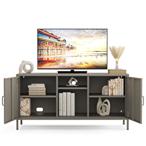 Pera Tv Ünitesi, Tv Dolabı,2 Kapaklı, Açık Raflı 130,50 X 40 X 64,50 Cm - Ral 7039 Antrasit Ral 7039