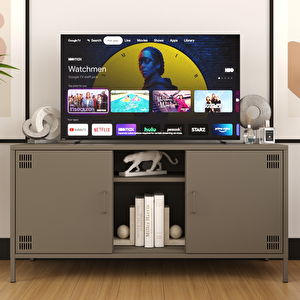 Pera Tv Ünitesi, Tv Dolabı,2 Kapaklı, Açık Raflı 130,50 X 40 X 64,50 Cm - Ral 7039 Antrasit Ral 7039