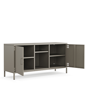 Pera Tv Ünitesi, Tv Dolabı,2 Kapaklı, Açık Raflı 130,50 X 40 X 64,50 Cm - Ral 7039 Antrasit