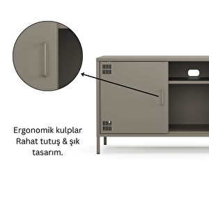 Pera Tv Ünitesi, Tv Dolabı,2 Kapaklı, Açık Raflı 130,50 X 40 X 64,50 Cm - Ral 7039 Antrasit