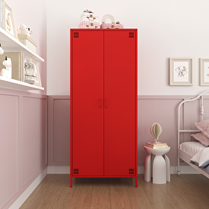 Pera Metal Elbise Dolabı, Soyunma Dolabı, İki Kapılı, 80,50 X 50 X 189,50 Cm - Ral 3020 Kırmızı Ral 3020