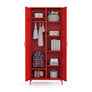 Pera Metal Elbise Dolabı, Soyunma Dolabı, İki Kapılı, 80,50 X 50 X 189,50 Cm - Ral 3020 Kırmızı Ral 3020