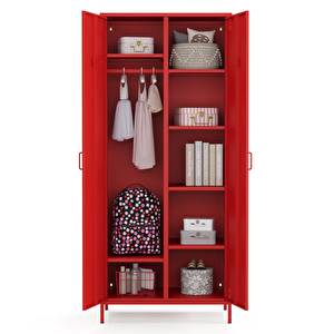 Pera Metal Elbise Dolabı, Soyunma Dolabı, İki Kapılı, 80,50 X 50 X 189,50 Cm - Ral 3020 Kırmızı Ral 3020