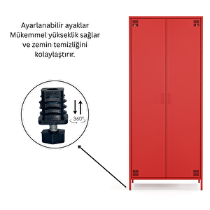 Pera Metal Elbise Dolabı, Soyunma Dolabı, İki Kapılı, 80,50 X 50 X 189,50 Cm - Ral 3020 Kırmızı