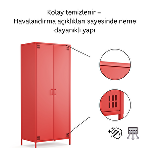 Pera Metal Elbise Dolabı, Soyunma Dolabı, İki Kapılı, 80,50 X 50 X 189,50 Cm - Ral 3020 Kırmızı