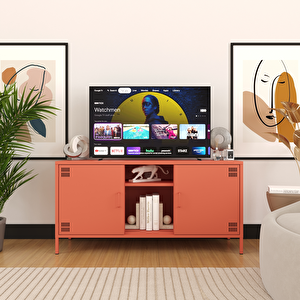 Tv Ünitesi, Tv Dolabı,2 Kapaklı, Açık Raflı 130,50 X 40 X 64,50 Cm - Ral 3022 Somon Somon