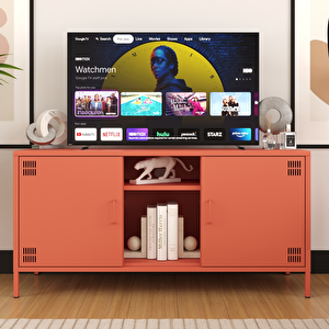 Tv Ünitesi, Tv Dolabı,2 Kapaklı, Açık Raflı 130,50 X 40 X 64,50 Cm - Ral 3022 Somon Somon