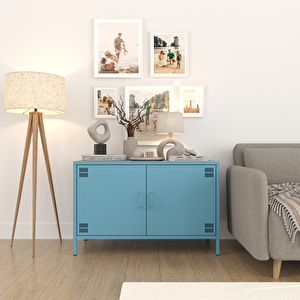 Pera Tv Ünitesi, Tv Dolabı,2 Kapaklı Dolap 100,50 X 40 X 64,50 Cm - Ral 5024 Mavi Ral 5024