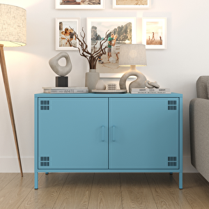 Pera Tv Ünitesi, Tv Dolabı,2 Kapaklı Dolap 100,50 X 40 X 64,50 Cm - Ral 5024 Mavi Ral 5024