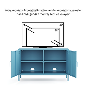 Pera Tv Ünitesi, Tv Dolabı,2 Kapaklı Dolap 100,50 X 40 X 64,50 Cm - Ral 5024 Mavi