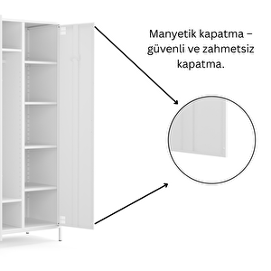 Pera Metal Elbise Dolabı, Soyunma Dolabı, İki Kapılı, 80,50 X 50 X 189,50 Cm - Ral 9016 Beyaz