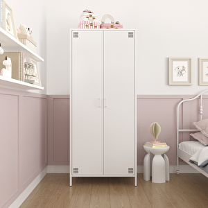 Pera Metal Elbise Dolabı, Soyunma Dolabı, İki Kapılı, 80,50 X 50 X 189,50 Cm - Ral 9016 Beyaz Ral 9016