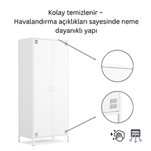 Pera Metal Elbise Dolabı, Soyunma Dolabı, İki Kapılı, 80,50 X 50 X 189,50 Cm - Ral 9016 Beyaz