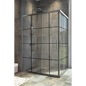 Maxi Temperli 6 Mm Dikdörtgen Cam Duşakabin Siyah Profil Siyah Karolaj Cam 70x80 cm