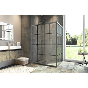 Maxi Temperli 6 Mm Dikdörtgen Cam Duşakabin Siyah Profil Siyah Karolaj Cam 70x80 cm