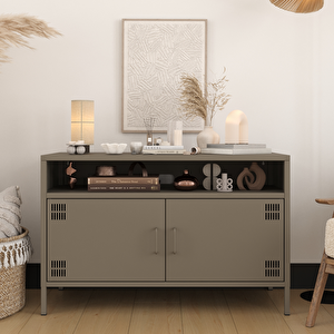 Pera Tv Ünitesi, Tv Dolabı,2 Kapaklı, Açık Raflı 100,50 X 40 X 64,50 Cm - Ral 7039 Antrasit Ral 7039