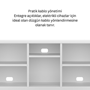 Pera Tv Ünitesi, Tv Dolabı,2 Kapaklı, Açık Raflı 130,50 X 40 X 64,50 Cm - Ral 9016 Beyaz