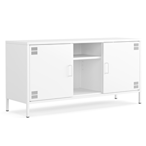 Pera Tv Ünitesi, Tv Dolabı,2 Kapaklı, Açık Raflı 130,50 X 40 X 64,50 Cm - Ral 9016 Beyaz Ral 9016