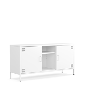 Pera Tv Ünitesi, Tv Dolabı,2 Kapaklı, Açık Raflı 130,50 X 40 X 64,50 Cm - Ral 9016 Beyaz