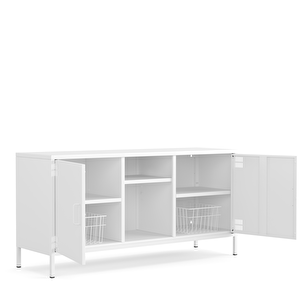 Pera Tv Ünitesi, Tv Dolabı,2 Kapaklı, Açık Raflı 130,50 X 40 X 64,50 Cm - Ral 9016 Beyaz