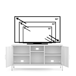 Pera Tv Ünitesi, Tv Dolabı,2 Kapaklı, Açık Raflı 130,50 X 40 X 64,50 Cm - Ral 9016 Beyaz