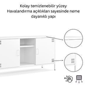 Pera Tv Ünitesi, Tv Dolabı,2 Kapaklı, Açık Raflı 130,50 X 40 X 64,50 Cm - Ral 9016 Beyaz