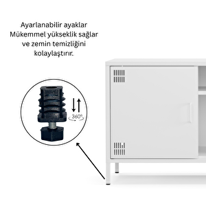 Pera Tv Ünitesi, Tv Dolabı,2 Kapaklı, Açık Raflı 130,50 X 40 X 64,50 Cm - Ral 9016 Beyaz