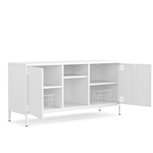 Pera Tv Ünitesi, Tv Dolabı,2 Kapaklı, Açık Raflı 130,50 X 40 X 64,50 Cm - Ral 9016 Beyaz