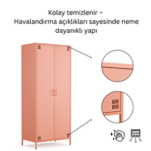 Pera Metal Elbise Dolabı, Soyunma Dolabı, İki Kapılı, 80,50 X 50 X 189,50 Cm - Ral 3022 Somon