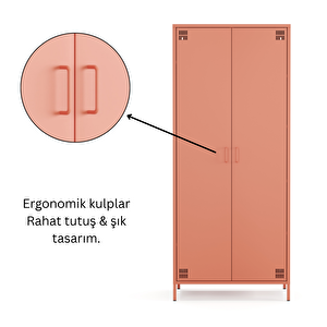 Pera Metal Elbise Dolabı, Soyunma Dolabı, İki Kapılı, 80,50 X 50 X 189,50 Cm - Ral 3022 Somon